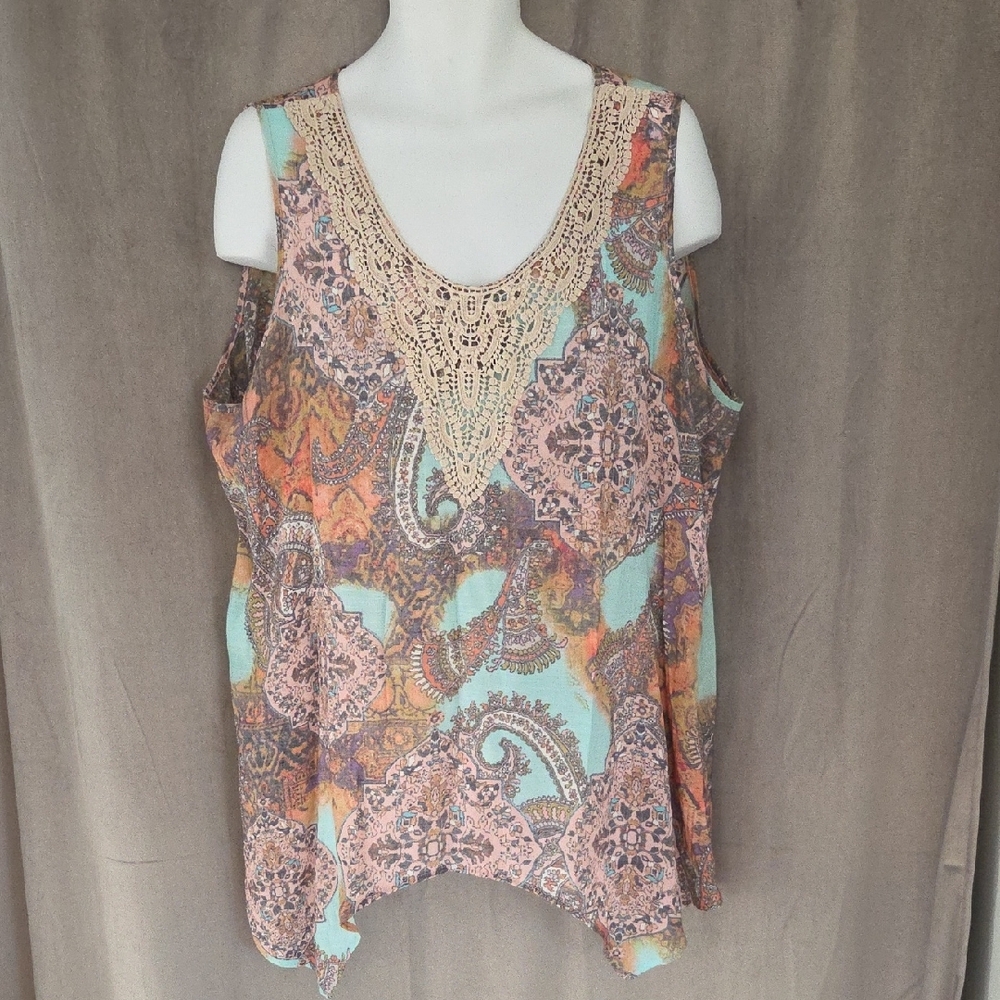 2X Spense Asymmetrical Pink and Orange Relaxed Tank Top